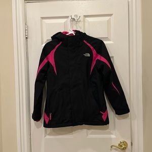 Northface Hooded Hyvent  jacket with fleece lining with Black Pink Piping